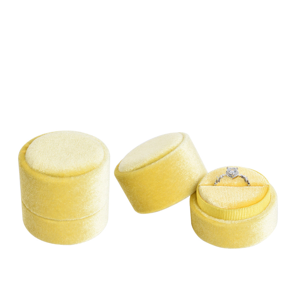 Yellow Round Velvet Ring Box, product view 2
