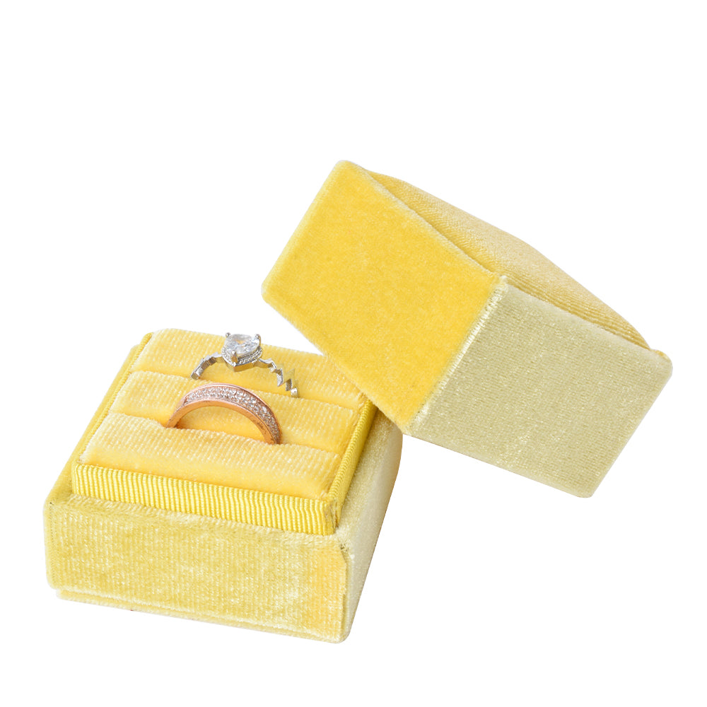 Yellow Square Double Velvet Ring Box, product view 2