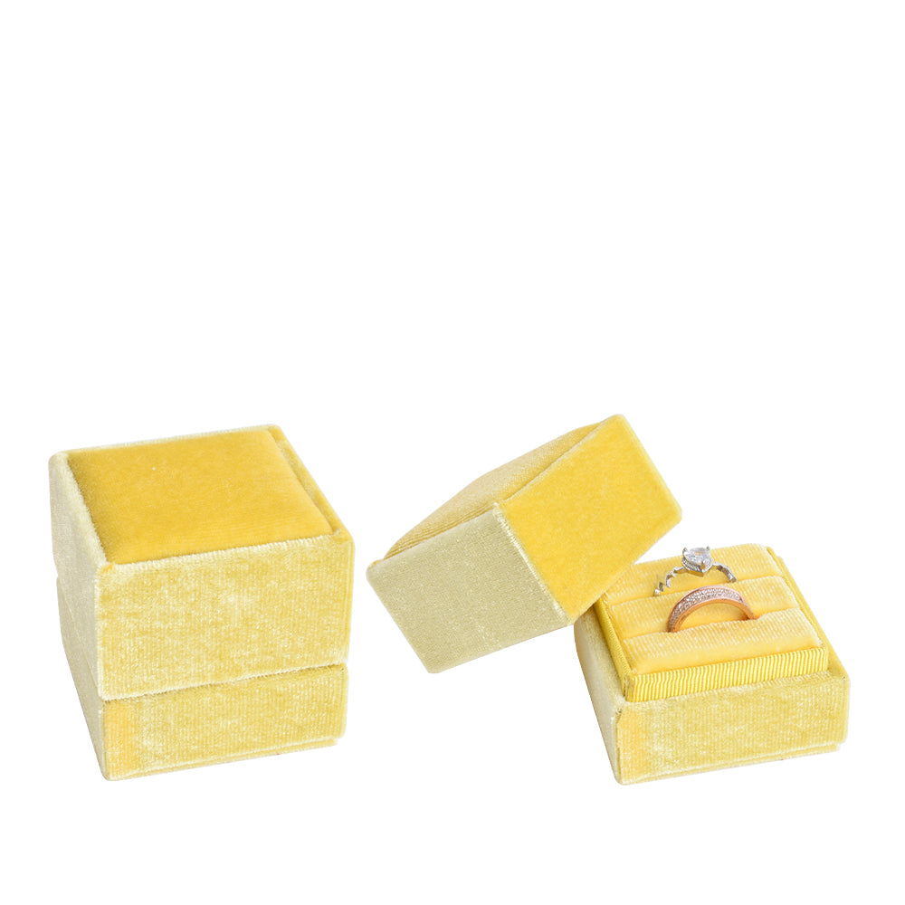Yellow Square Double Velvet Ring Box, product view 1