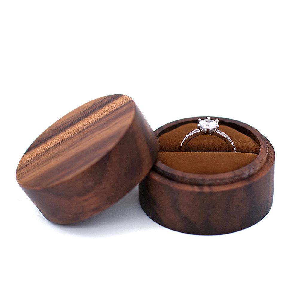 ring box - Brown Wood Wooden Ring Box W06R1-BR front view