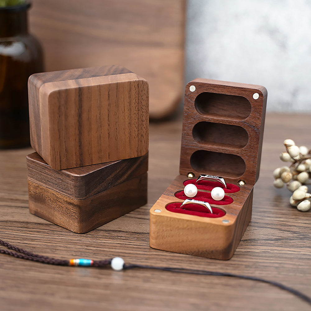 ring box and earring box - Wooden Ring Box Earring Boxes W05R-R detail view
