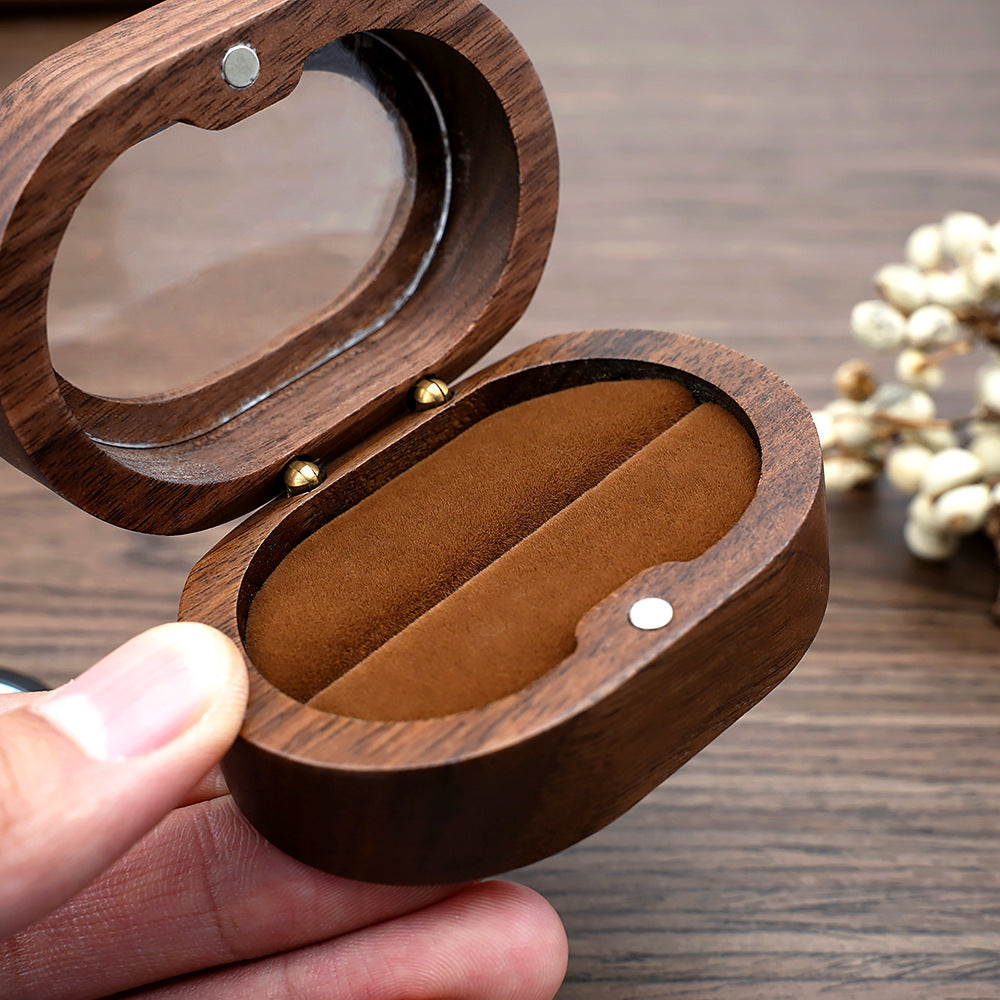 ring box - Black Wooden Velvet Ring Box Boxes W04R1-BR detail view