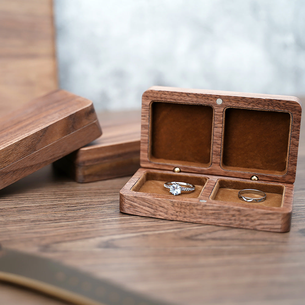 ring box - Wooden Box Ring Display W07DR-BR side view